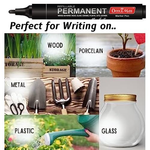 Image of Soni Officemate Permanent Markers | Pack of 8 (Mix) | 4.43 mm Bullet Tip | Refillable | Waterproof, Quick-Dry, Fade-Proof | For Plastic, Glass, Metal & More