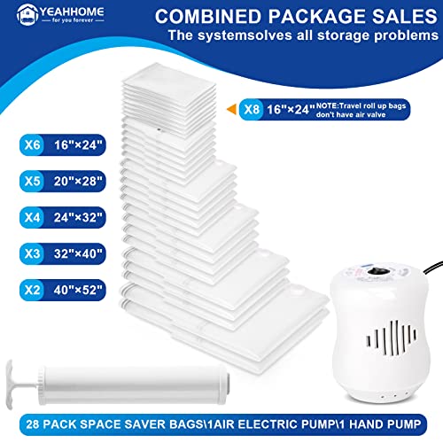 Yeahhome 30 Combo Space Saver Bags Electric/Hand Pumps vacuum storage bags for Comforters, Blankets, Clothes, Pillows, Travel & Moving Reusable