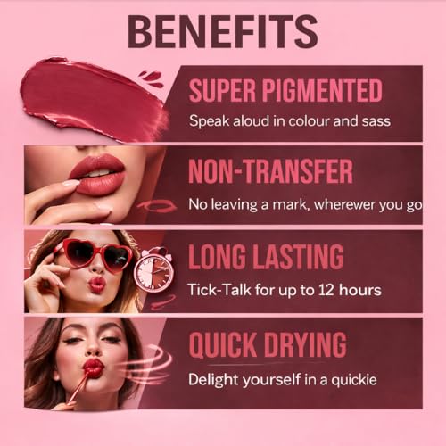 Image of ENIRA Blood Red Liquid Lipstick for Women | 4ml | Matte Liquid Lipstick | Waterproof | Transfer Proof | Smudge Proof | Long Lasting | Highly Pigmented | Vitamin E | Lightweight Non-Sticky Formula x