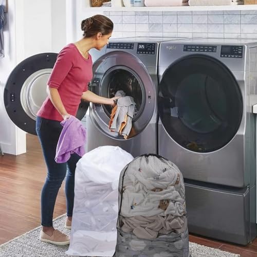 2 Pcs Laundry Bags for Washing Machine, 60 X 90cm Washing Machine Bag, Large Mesh Laundry Bags with Lockable Drawstring, Mesh Bags for Travel, Delicates, College Dorm,Toy Storage (Black White) - Image 6