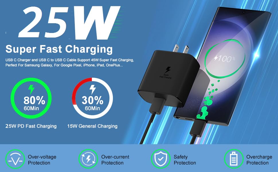 Image of Original 25W Charger Adapter & Cable for Samsung A15 (Black)