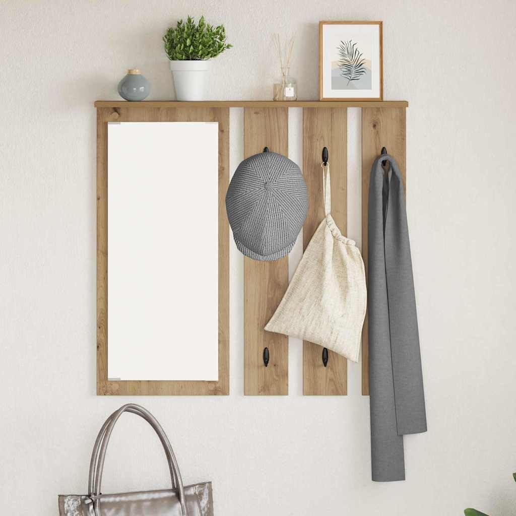 Perchero montado en la pared de roble Artisan, con estante y gancho, 84 x 10 x 80 cm, ahorra espacio para pasillo, salón, dormitorio, almacenamiento práctico y elegante aspecto de madera