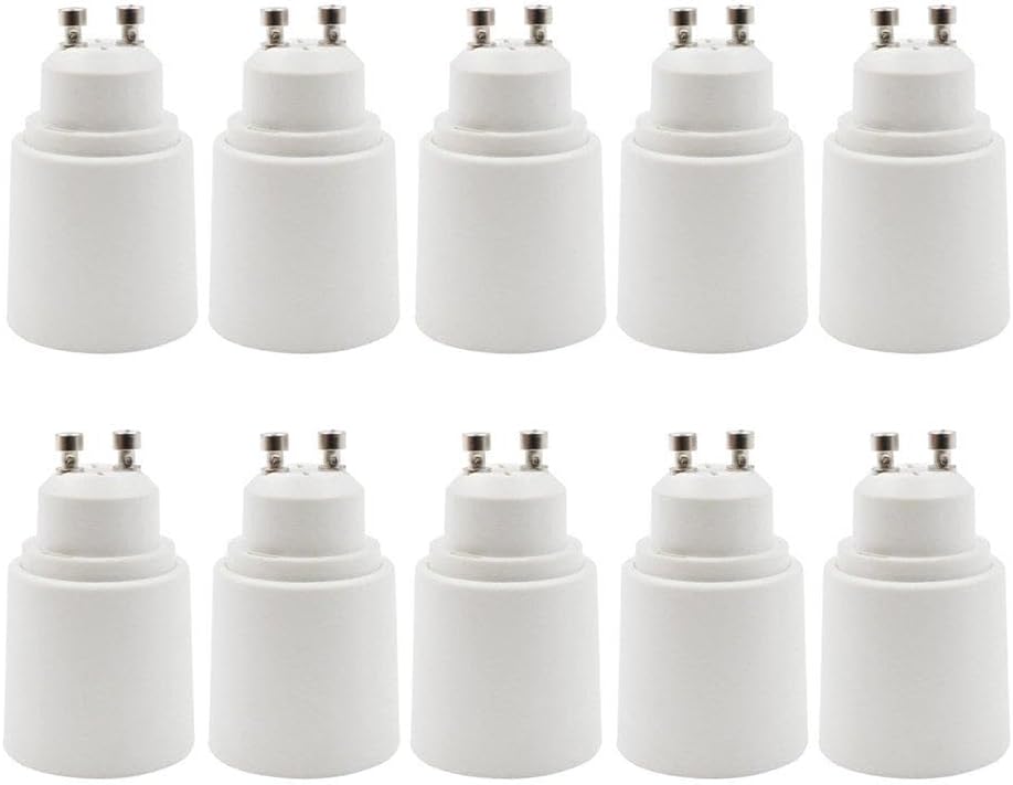 Superdream GU10 to E27/E26 Adapter - 2 Pin Bayonet(GU10) Base to Medium Screw(E26/E27) Base Lamp Socket Converter, Maximum Wattage 1000W, 200x2103; Heat Resistant, No Fire Hazard (10-Pack)