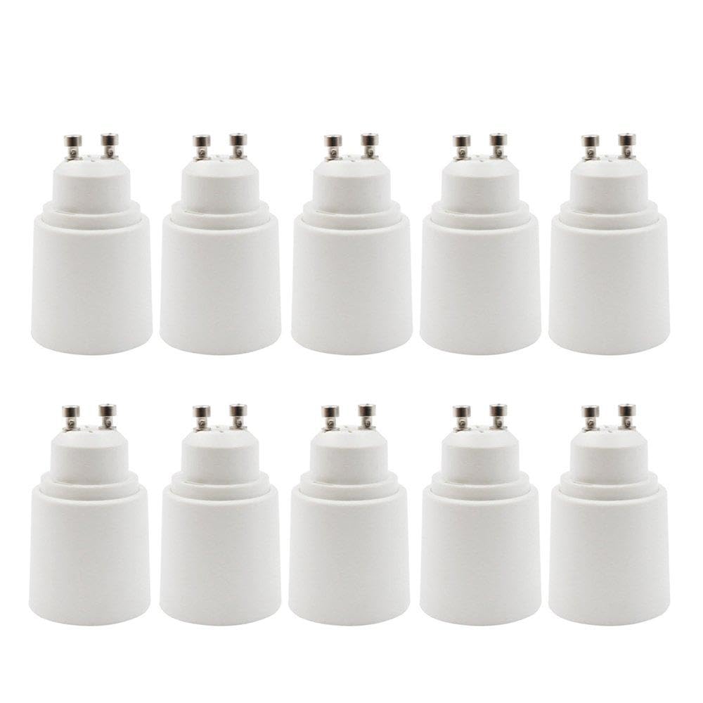 Superdream GU10 to E27/E26 Adapter - 2 Pin Bayonet(GU10) Base to Medium Screw(E26/E27) Base Lamp Socket Converter, Maximum Wattage 1000W, 200x2103; Heat Resistant, No Fire Hazard (10-Pack)