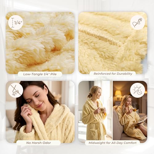Image of HEARTNICE Fuzzy Soft Robes for Women, Long Plush Hooded Robe Fluffy Warm Bathrobes