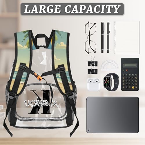 Personalized Small Clear Backpack Stadium Approved Heavy Duty PVC Plastic Custom Tropical Beach Palm Tree Transparent Backpacks See Through Bag with Name, Coastal Nautical3