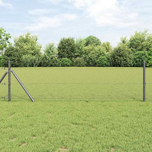 Gecheer Zaun-Set Set aus 2 Grau Metall, Kunststoff 25 x 0.5 m Langlebig, Zaunpfosten Gartenzaunpfähle Drahtzäune für temporäre Zäune Gemüsebeete Hühnergehege Weidegrundstück3352801