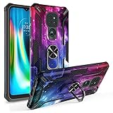 GORGCASE Phone CASE for Moto G9 Play Case, Moto E7 Plus/Moto G9 Case Heavy Duty Shockproof 360°Rotating Ring Stand Protective Women Man Boy Cover (Work for Magnetic Car Mount) Blue Black Star Galaxy