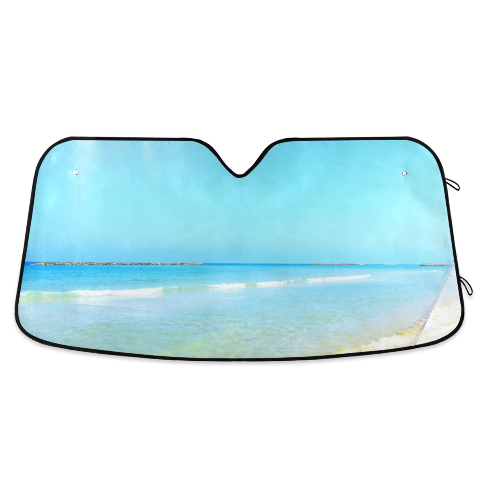 Car Windshield Sun Shade Sun Visor Protector Folding Auto Sunshade Blocks UV Rays for Car Truck SUV 55x28in (Seaside Beach)
