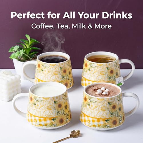 Taza de cerámica Topadorn 12oz con diseño girasol y caja de regalo miniatura 5