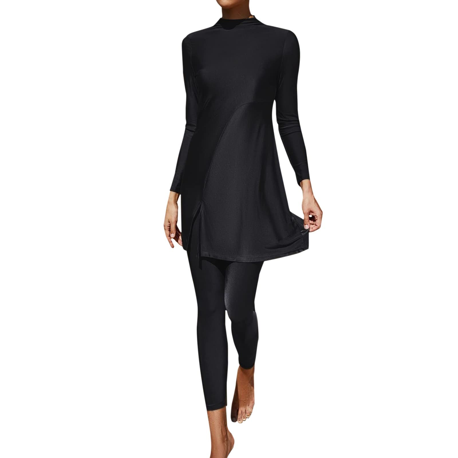 Conjunto de Burkini Musulmán para Mujer Traje Baño Manga Larga con Detalles Plisados Verano Playa Bikini Super Push Up Sexy Vestir Dos Piezas BañAdores Natacion