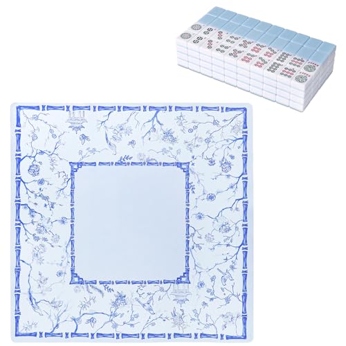 Juego Americano de Mahjong con 166 Fichas y Tapete Azul miniatura 1
