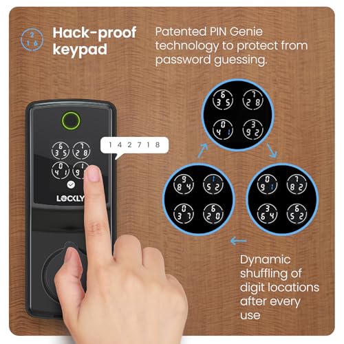 Image of Lockly Secure Pro Smart Lock, 0.2s AI Fingerprint Door Lock, Patented PIN Genie Keypad, Keyless Entry Deadbolt for Front Door, Zinc Alloy, IP65 Waterproof, 2 Backup Keys Included