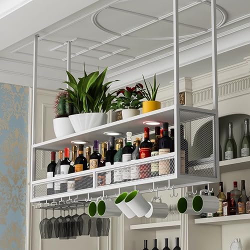 Casier à vin de plafond industriel blanc suspendu avec range-verres - 4