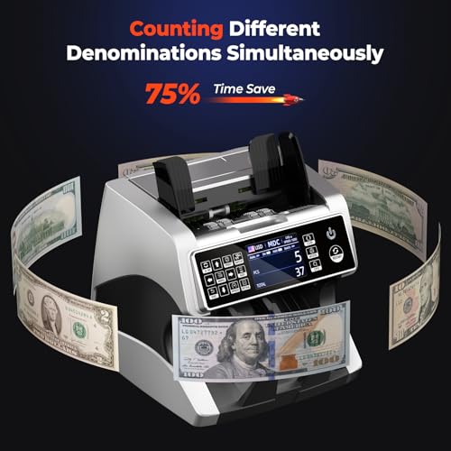 Image of MUNBYN IMC01 Bank Grade Money Counter Machine Mixed Denomination, 2CIS /UV /IR /MG /MT Counterfeit Detection, Serial Number, MUL Currency Cash Counter, Printer Compatible, 2Y Warranty (Silver)