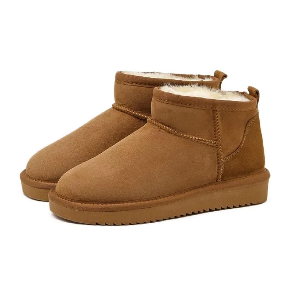 Genérico Women's Classic Ultra Mini Ankle Boot, Winter Comfortable Warm, Outdoor Anti-Slip Snow Boots, Fur Lined Faux Suede Leather Short Ankle Boots (37 EU,Brown)