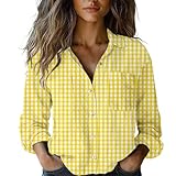Camisa de mujer estampada con cuello a rayas informal y cómoda para mujer, amarillo, S
