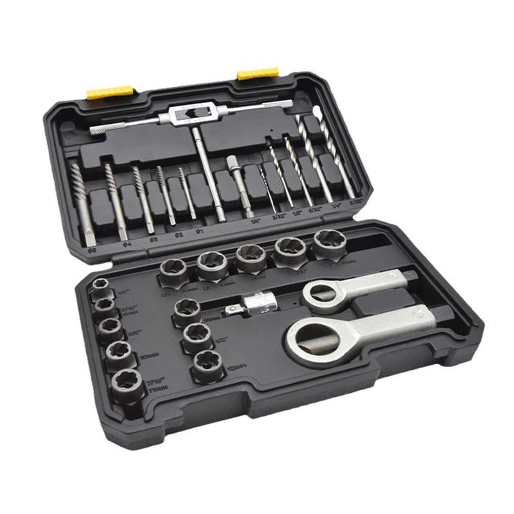 FACAIIO Set di 29 chiavi a bussola per estrattori di bulloni rotti, con adattatore e punte da trapano, per rimuovere dadi in acciaio MO, viti danneggiate spogliate, esagonali da 1/2" a 3/8", scatola
