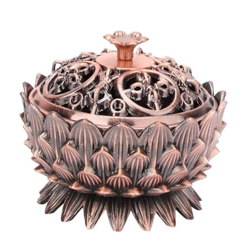 Agatige Porta bruciatore di incenso Vintage Lotus, Mini Porta Cono di incenso Ciotola Porta bruciatore in Metallo Salvia per Decorazione Home Office Feng Shui(Rame)