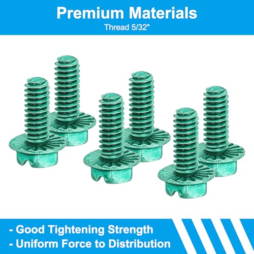 Image of PATIKIL 5 /32 x 3 /8 Inch Thread Ground Screws, 50 Pack Green Electrical Grounding Screw Slotted Hex Head Flanged for Home Electrical Lamp