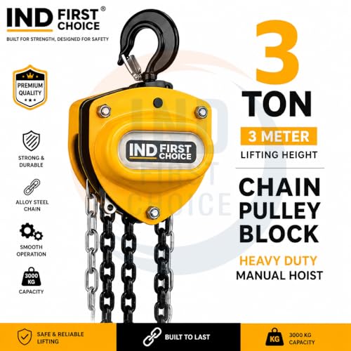 Image of 3 Ton 3 Meter Chain Pulley Block Heavy Duty Manual Chain Hoist for Industrial Lifting, Workshop, Warehouse & Construction Use