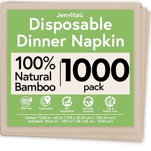 Image of 100% Bamboo Compostable Napkins, 3 Ply, 1000 Pack, 7.5 x 8 Inch