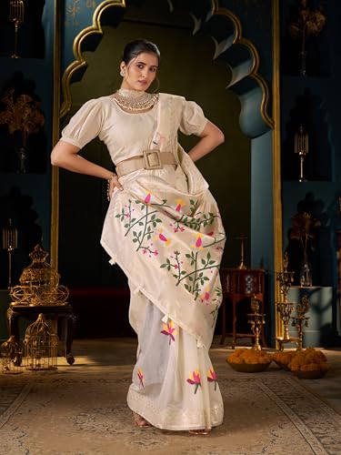 Image of SWORNOF Women's Pure Silk Saree With Blouse Piece