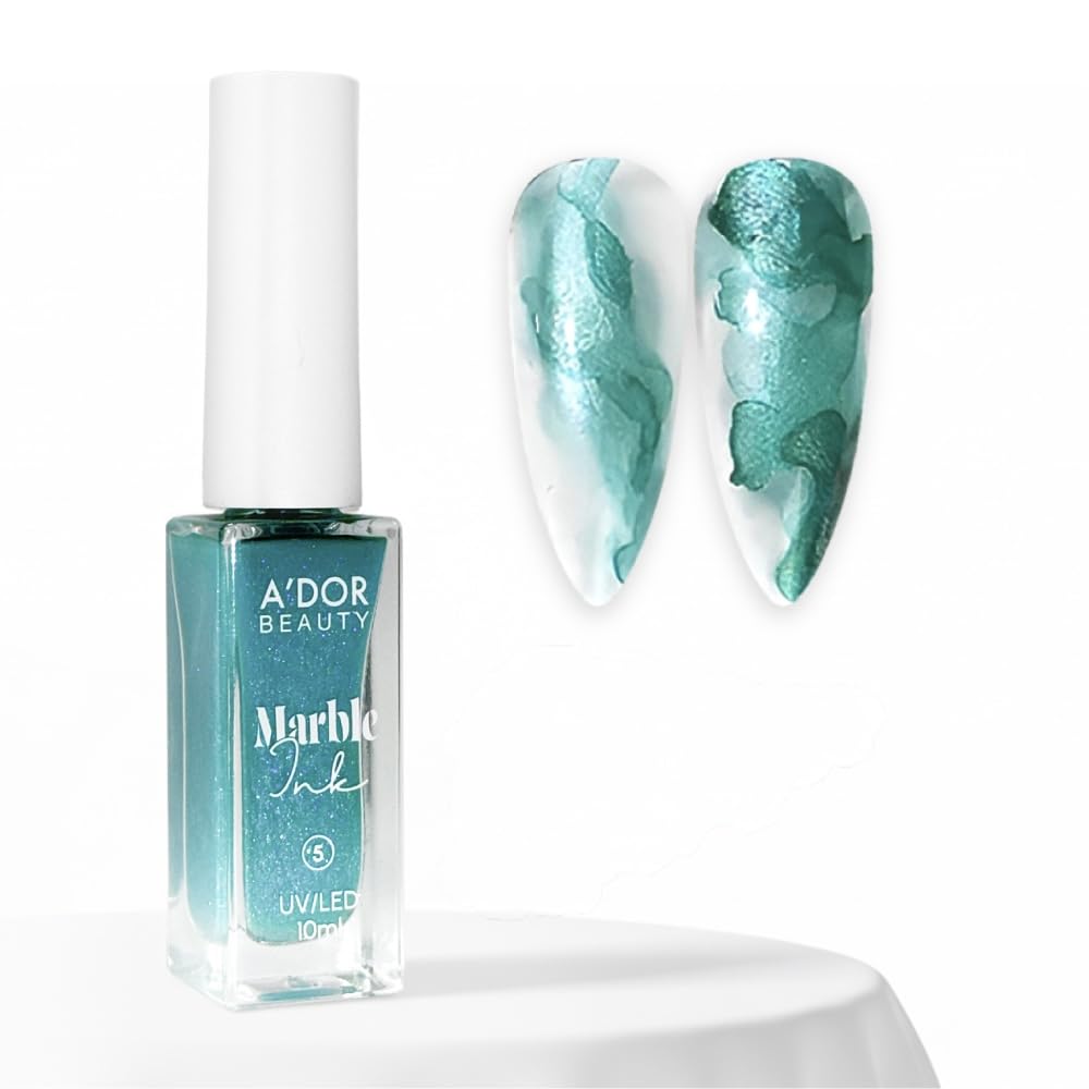 ADOR BEAUTY Marble Ink for Nails Set - 12 Watercolor 5 Metallic Shades Quick-Dry High-Pigment Nail Art Supplies