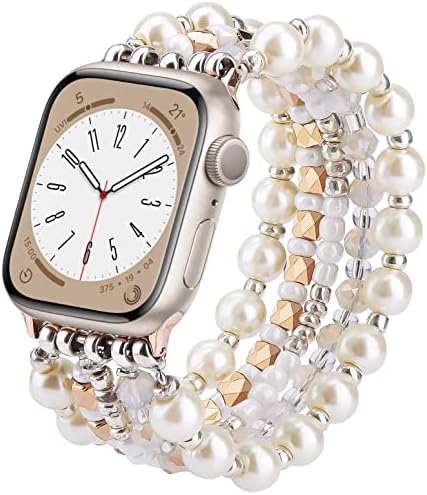 VISOOM Beaded Bracelet Compatible for Apple Watch Band 40mm/38mm/41mm Series 8 7 SE Series 6/5/4 Women Fashion Cute Handmade Pearl Beads Stretchy Watch Strap for iWatch Bands Series 3/2/1 Replacement