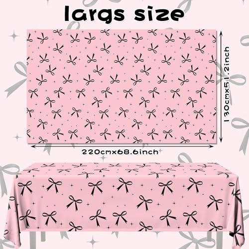 Image of 3Pcs Pink Bow Tablecloth,Black Bow Table Decor,Coquette Birthday Decorations Black,Disposable Waterproof Party Supplies for Girls Baby Shower,Bridal Shower,Bachelorette Party