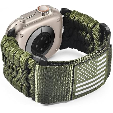 KEEGOP Nylon Loop Sport Band Compatible With Apple Watch 49mm 45mm 44mm 42mm, Rugged Tactical Paracord Strap for Ultra 2/Ultra Series 10 9 8 7 6, Breathable Braided Smartwatch for Men Women, Green Cover