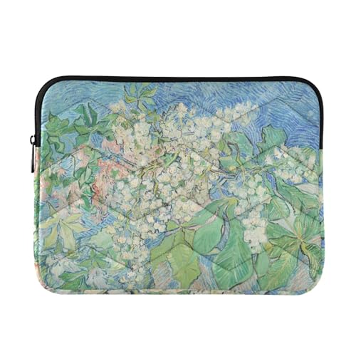 OWFKAY Funda para portátil de 15 a 16 pulgadas, forro suave acolchado con cremallera, bolsa de transporte para hombres y mujeres, obra maestra de Van Gogh, ramas de castaño florecientes