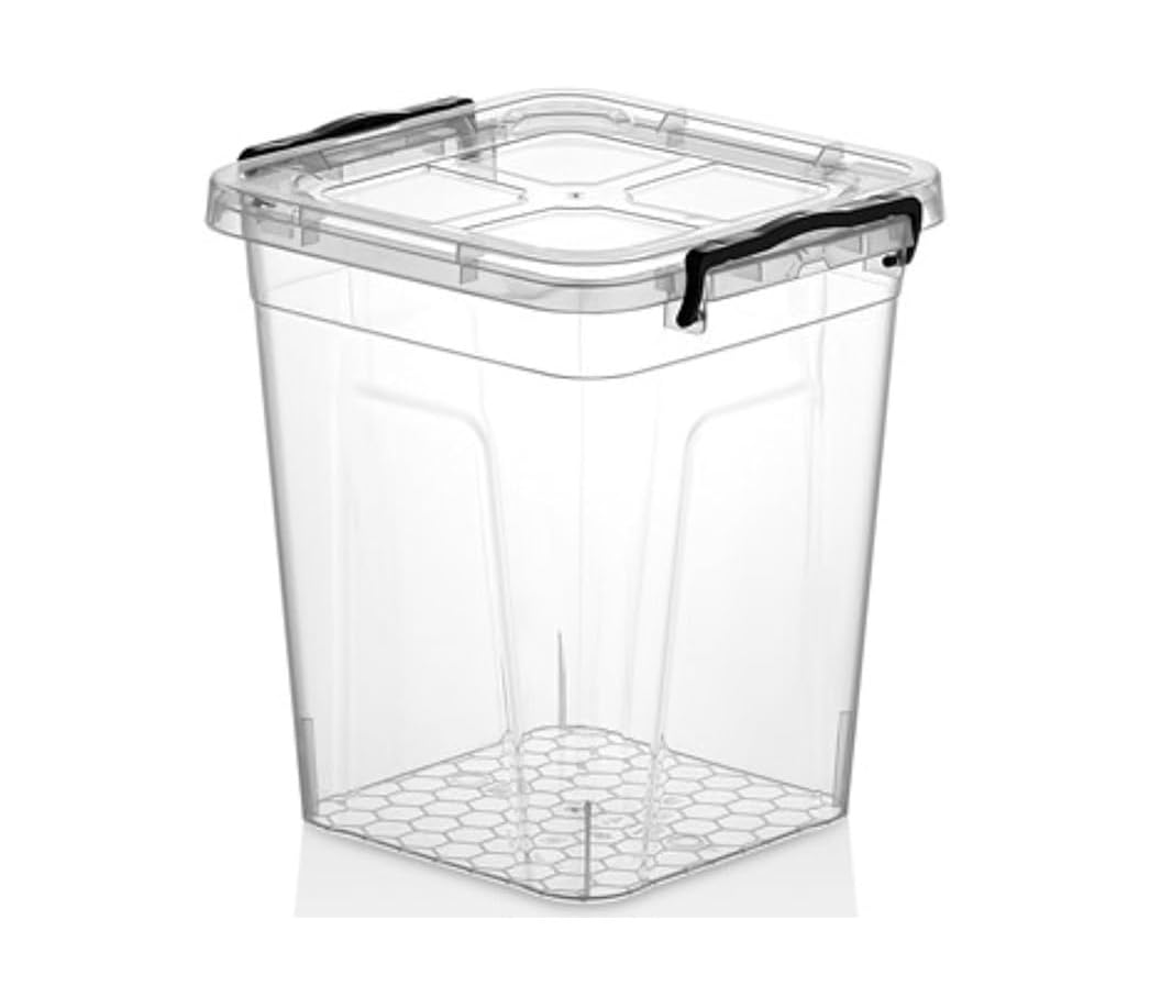 OptiProducts Clear Plastic Storage Boxes with Clip Locking Lids, BPA Free Stackable Containers for Kitchen, Pantry, Home, Office, Garage & Multi-Purpose Organisation (20 Liter, Deep Storage)