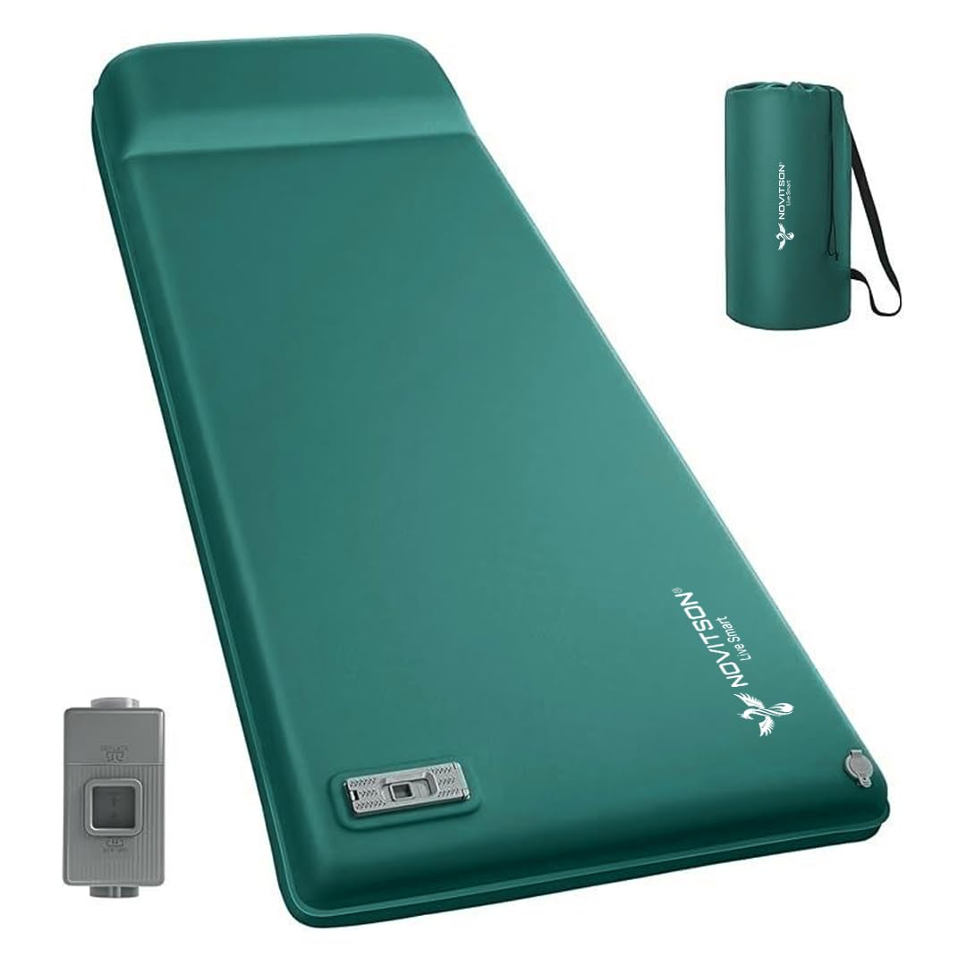 – NAM-7600G Premium Camping Mattress with Built-in Inflator & Deflator – Fully Automatic Inflation & Deflation, Dual Power Mode (Rechargeable & Manual), Lightweight & Easy Storage, Green.