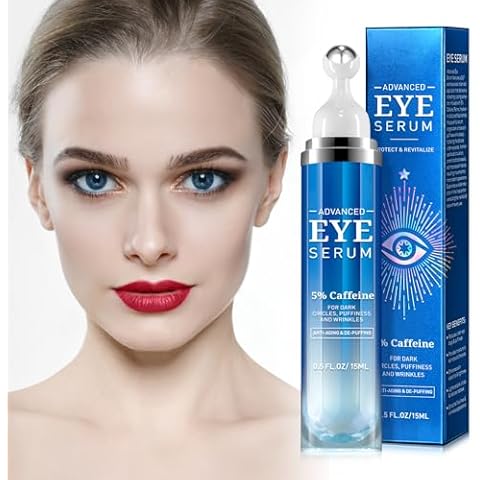 Advanced Eye Serum with Caffeine & Retinol,Eye Treatment Cream for Dark Circles Under,Anti Aging Eye Serum with 360°Massage Roller for Eye Massage Ball-0.5 fl.oz Cover