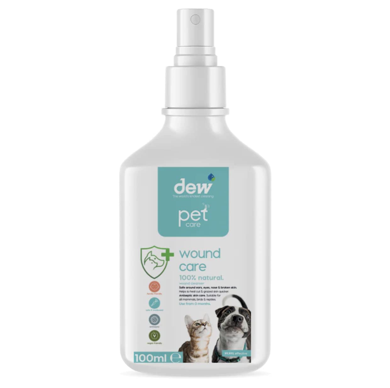 DEW Pet Wound Care Refill 100ml: 100% Natural Antiseptic Spray for Dogs, Cats & Animals | Spray on Plaster Treatment for Healing, Soothing & Pet First Aid Kits