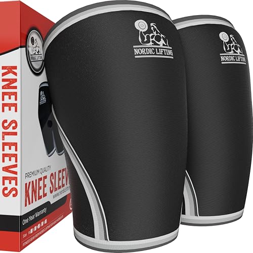 Nordic Lifting 7mm Neoprene Knee Sleeves (1 Pair) Support & Compression for Weightlifting, Powerlifting & Cross Training (USPA Approved) for The Best Squats - Both Women & Men - XL