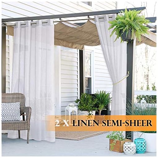 RYB HOME Linen Look Outdoor Sheer Curtains, 2 Panels… - Image 3
