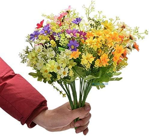 6 Bundles of 6 Colors Fake Flowers,Artificial Flowers Indoor Outdoor,Silk Faux Artificial Flowers for Decoration,Plastic UV Resistant Flowers for Vase Garden Graves