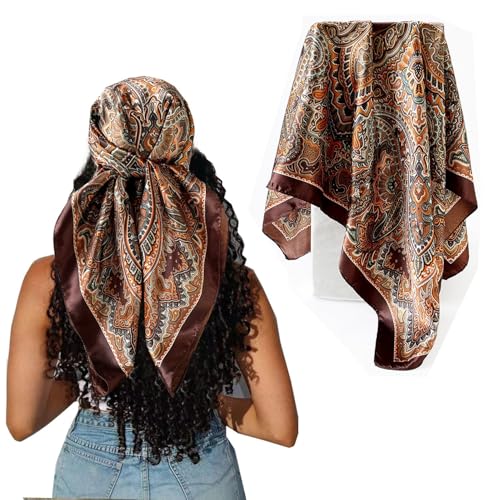 35”Head Scarf Satin Silk Like Hair Scarf Large Square Head Scarves Bandana Head Wraps Headscarfs for Women Green