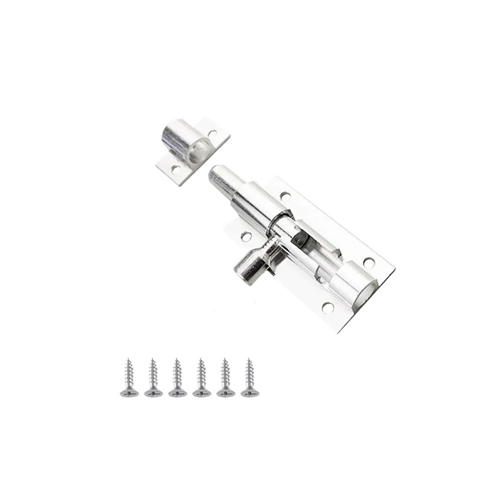 10pcs Door Lock Barrel Aluminum Alloy Latch for Home Hardware Gate Safety Bolt Tower Window Catch for Door(Silver,L)