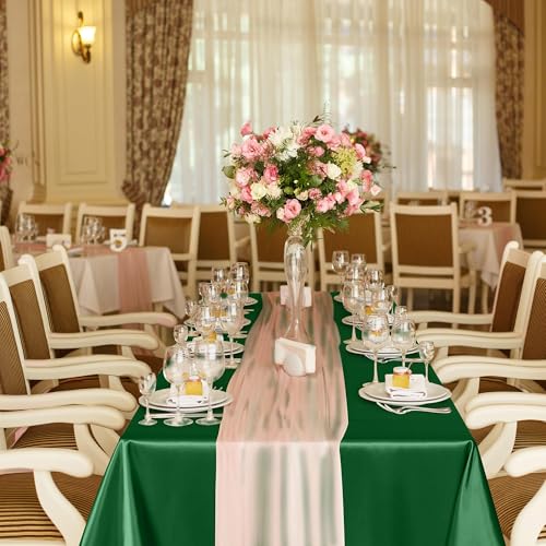Image of TURSTIN 4 Pcs Gradient Sage Green Satin Tablecloth 102 x 58'' Table Cover