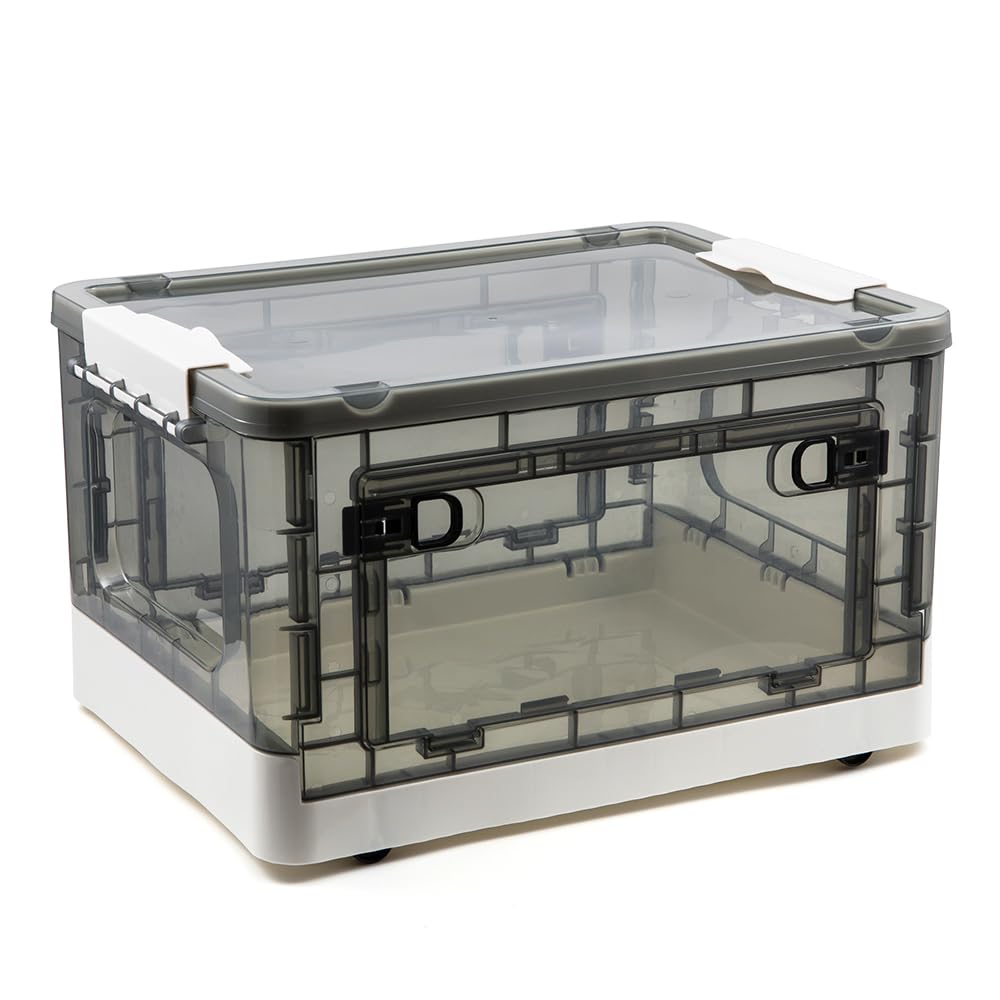 Boîte de rangement pliable en plastique à roulettes pour organisation de maison