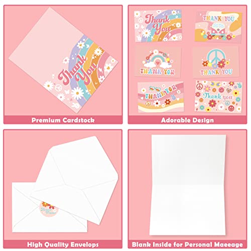 Sinasasspel 36Pack Groovy Thank You Cards With Envelopes & Stickers Assorted Bulk Boho Rainbow Greeting Note Cards 4 X 6 In Retro Hippie Theme Party Supplies For Birthday Party Baby Shower Weddings #TOP2