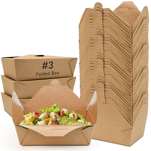EcoDispose 70 Pack 71 oz Kraft Paper Large Takeout Food Containers