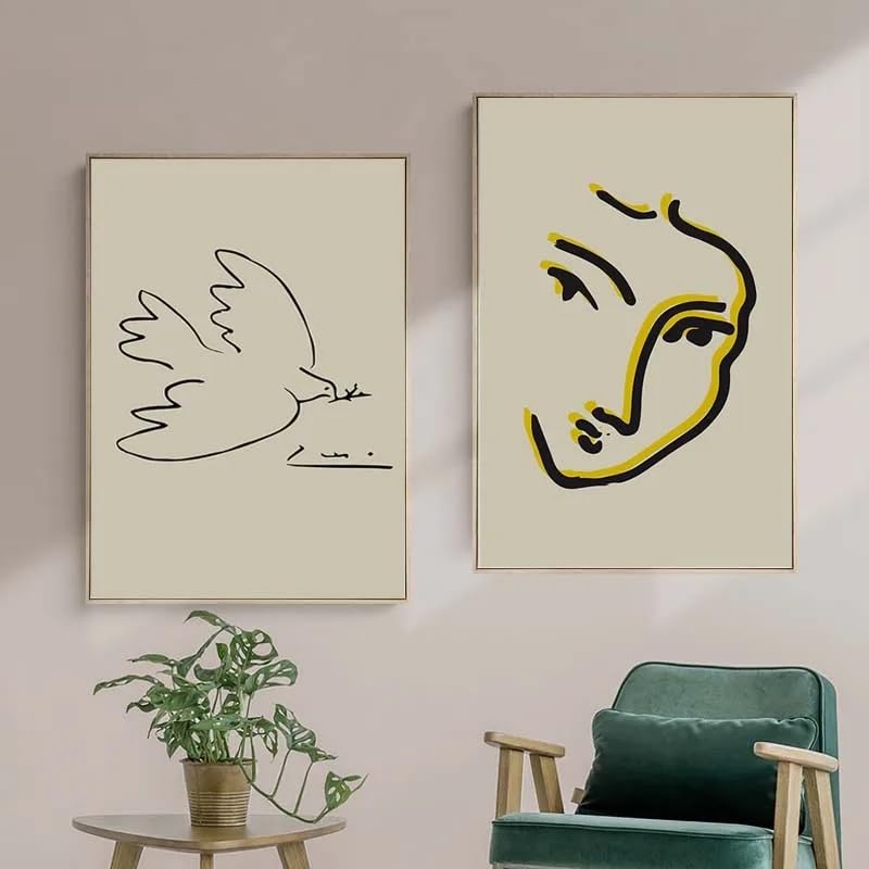Tableau abstrait minimaliste style Matisse colombe de la paix lot de 2 affiches 70x100 cm