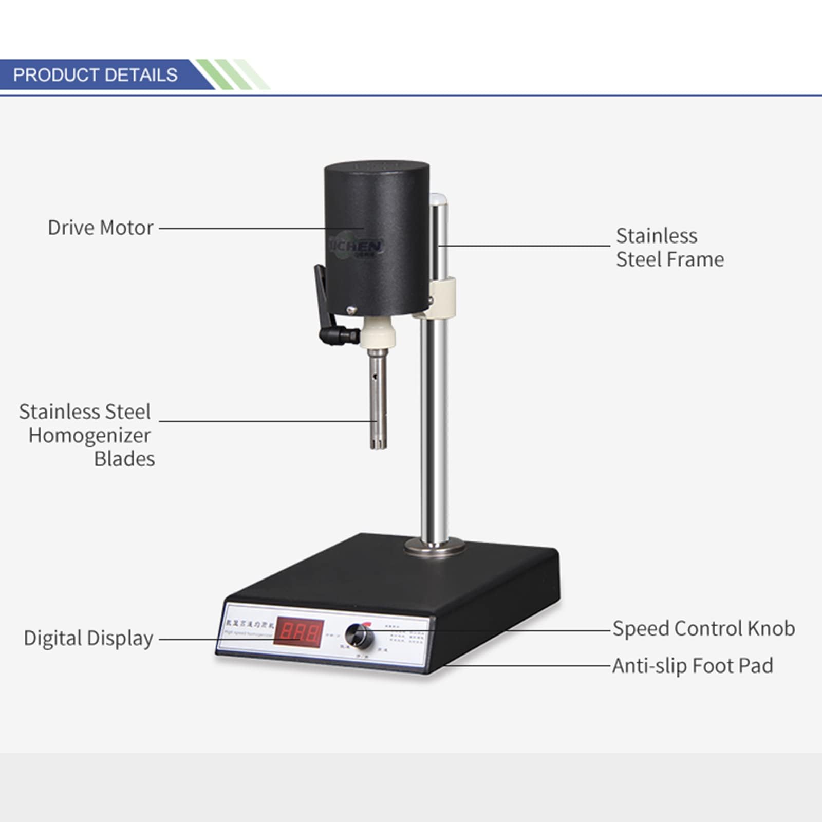 Homogeneizador de alta velocidad, emulsionante dispersor de laboratorio, 300-23000 RPM, velocidad ajustable, 2 cabezales de trabajo, elevación manual, capacidad de 300 ml, ideal para emulsión, uso en