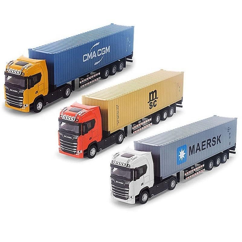 Image of 1 /50 Diecast Truck Toy Car Model Removable Transport Container Lorry Vehicle with Light Pull Back Toy Boys (RED&Yello)