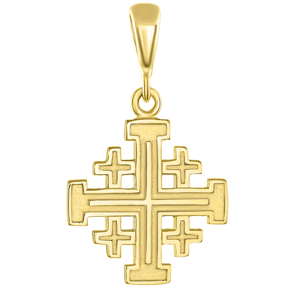 Solid 14K Yellow Gold Crusaders Jerusalem Cross Pendant