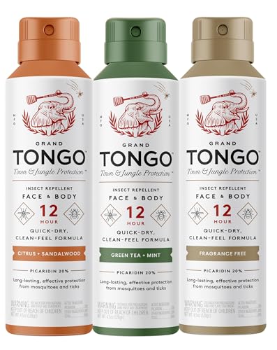 Grand Tongo Insect Repellent Variety Pack 12-Hour Mosquito & Tick Protection Picaridin-Based Water-Based Lightweight Quick-Drying DEET Alternative Face & Body Use 3 Pack